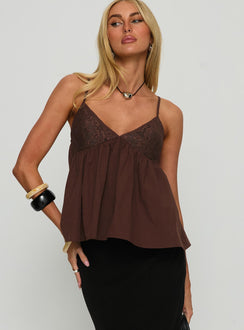Janeesa Frill Lace Detail Cami Top Brown