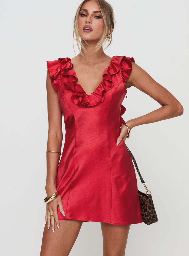 Butacup Frill Mini Dress Red