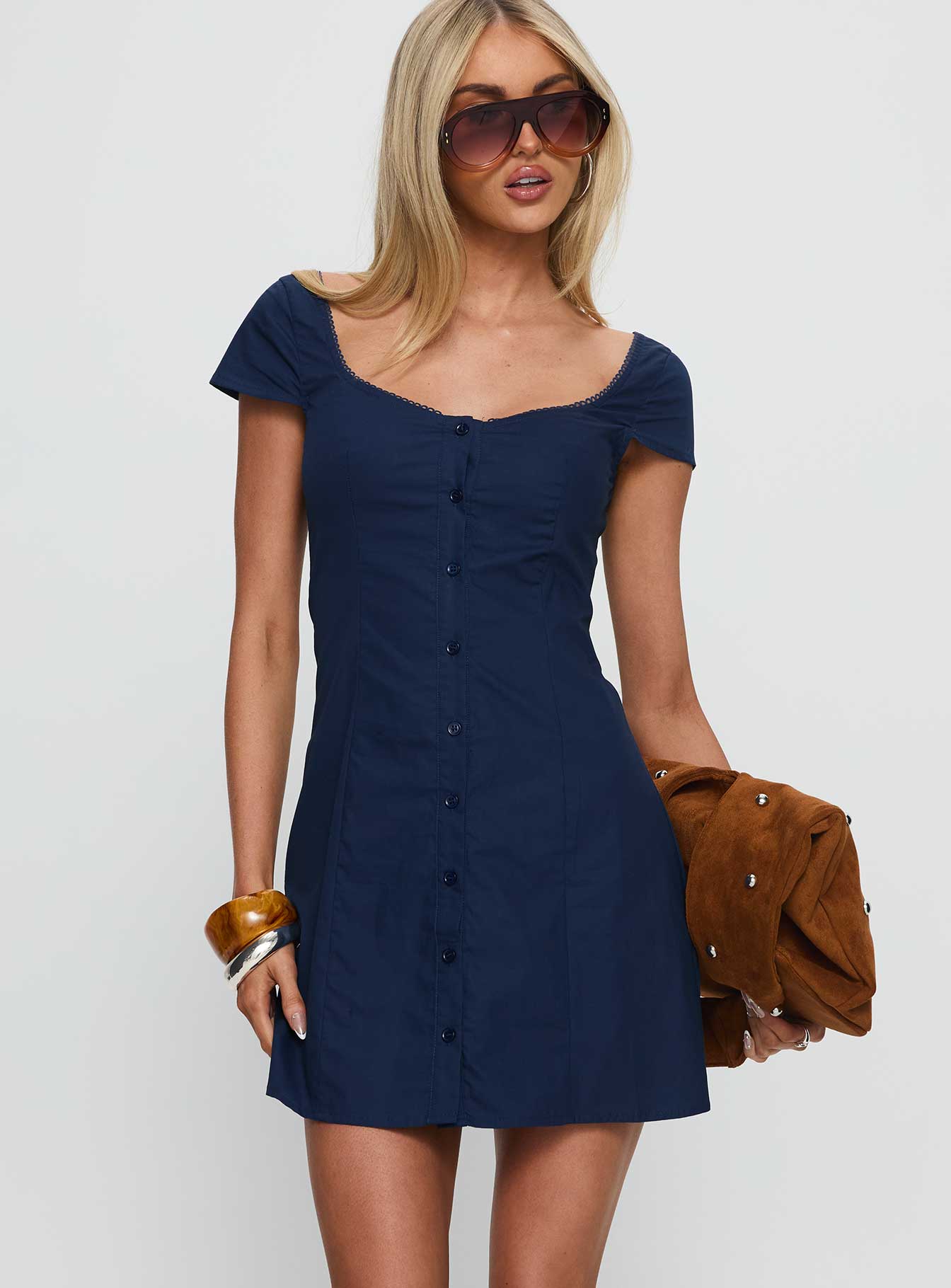 Marisella Button Down Mini Dress | Navy | Womens | Princess Polly Lower Impact Marisella Button Down Mini Dress | Navy | Womens | Princess Polly Lower Impact
