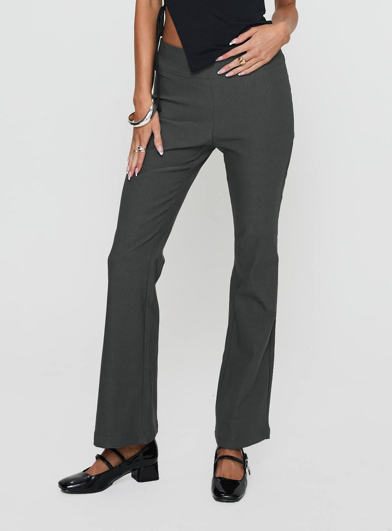 front view of model wearing Princess Polly Everyday Flared Pants Slate Grey High Waisted Pants 