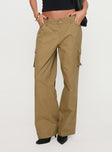 front view of model wearing Princess Polly Major General Cargo Pant Taupe Low Rise Pants 