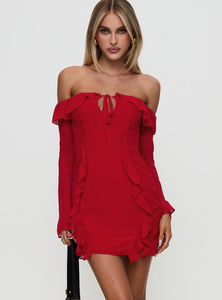 Mollins Long Sleeve Mini Dress Red