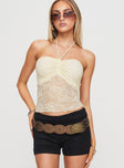 front view of model wearing Princess Polly Luciella Lace Top Cream Sleeveless Sweetheart 