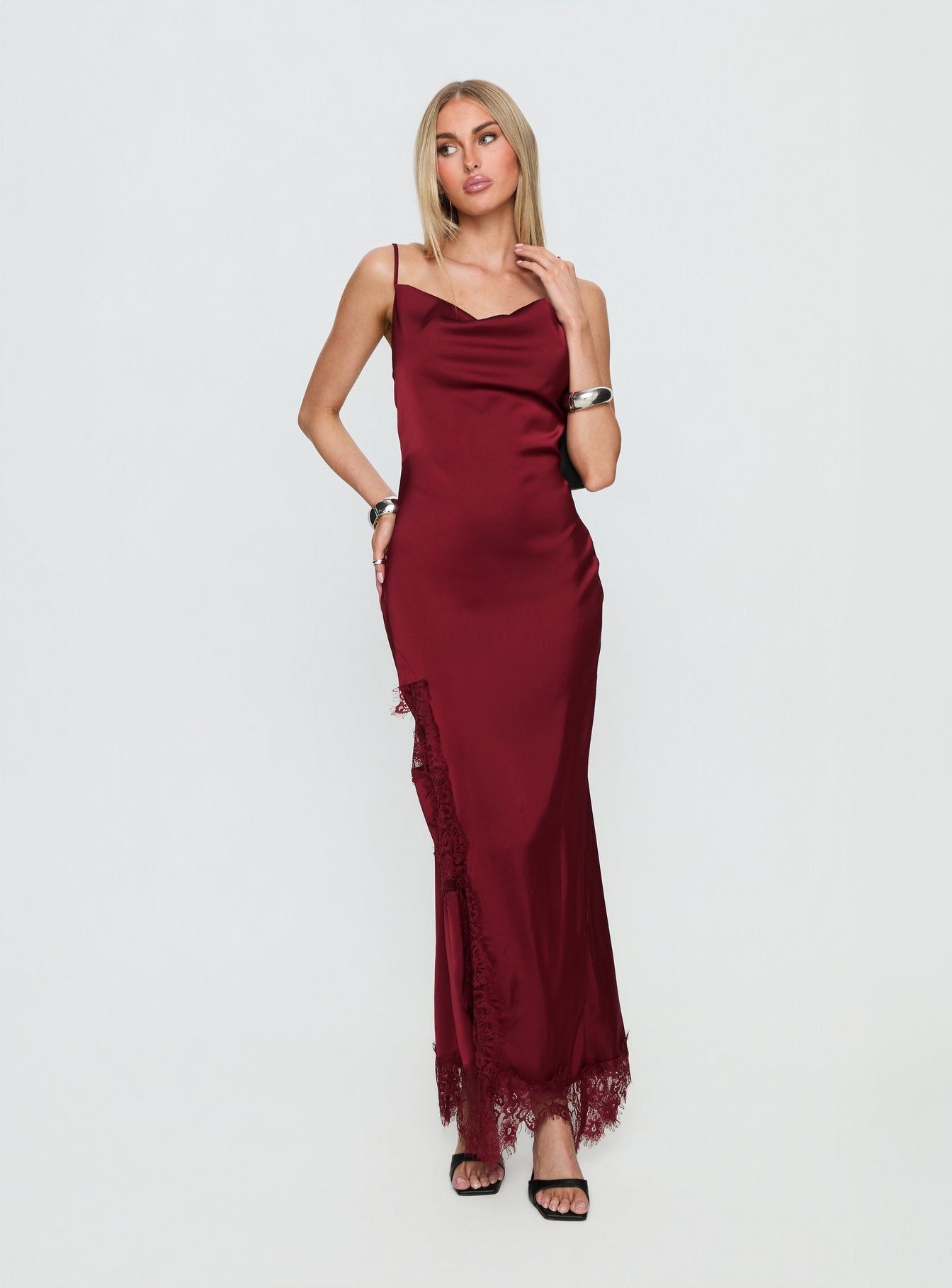 Katalyna Lace Cowl Neck Maxi Dress Red