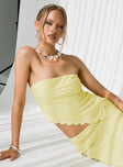 side view of model wearing Princess Polly Sunburst Strapless Top Yellow Sleeveless straight 