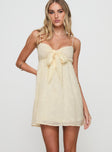 front view of model wearing Princess Polly Granno Mini Dress Lemon Sweetheart Neckline 