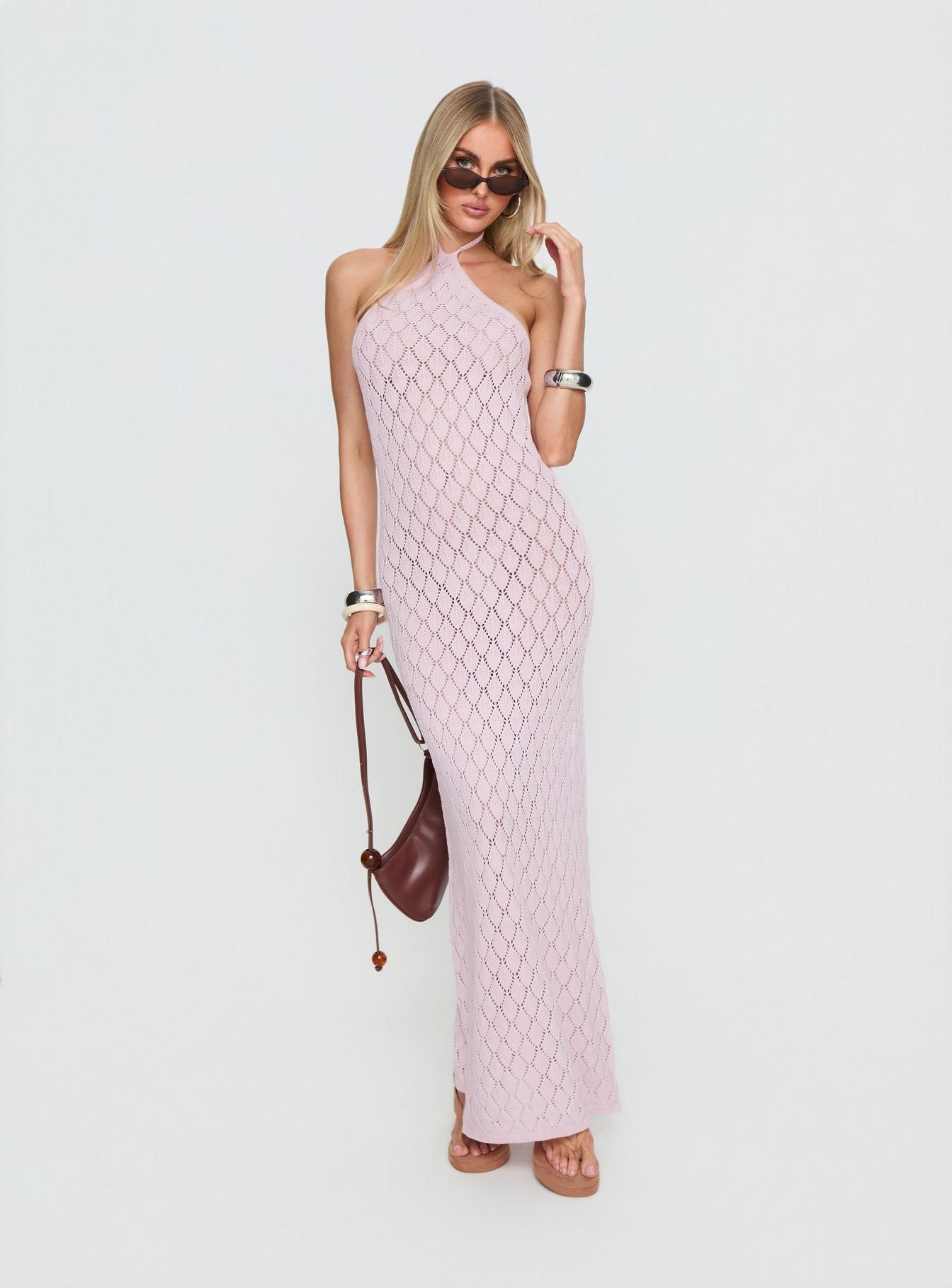 Jorda Halter Crochet Maxi Dress L | XL | Pink | Womens | Princess Polly Lower Impact Jorda Halter Crochet Maxi Dress L | XL | Pink | Womens | Princess Polly Lower Impact