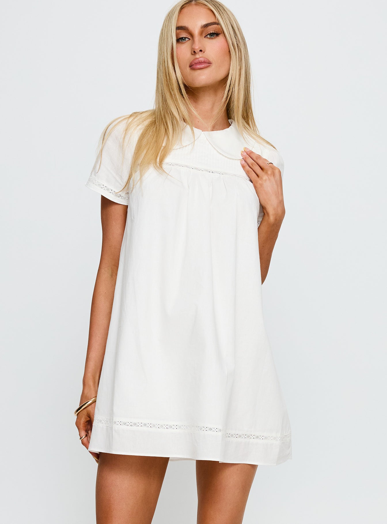 womens white babydoll dress Raquel Corset Mini bridal events Sailoh Puff Sleeve Baby Doll