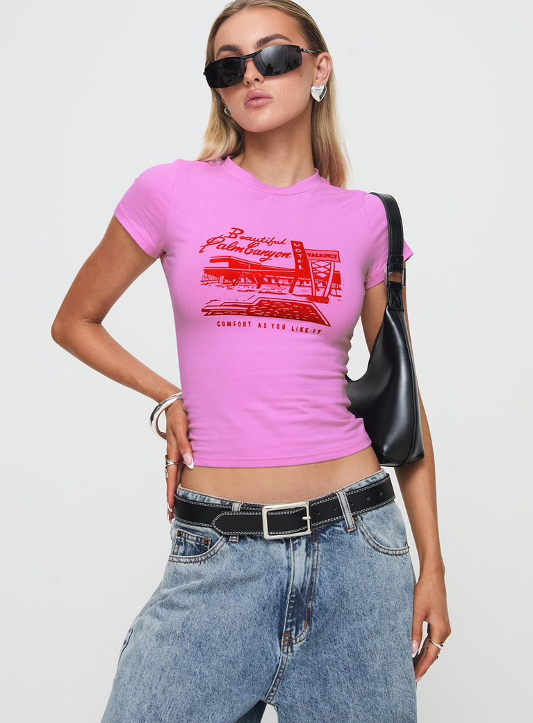 product Princess Polly Short Sleeves Crew Neck  Palm Canyon Tee Pink