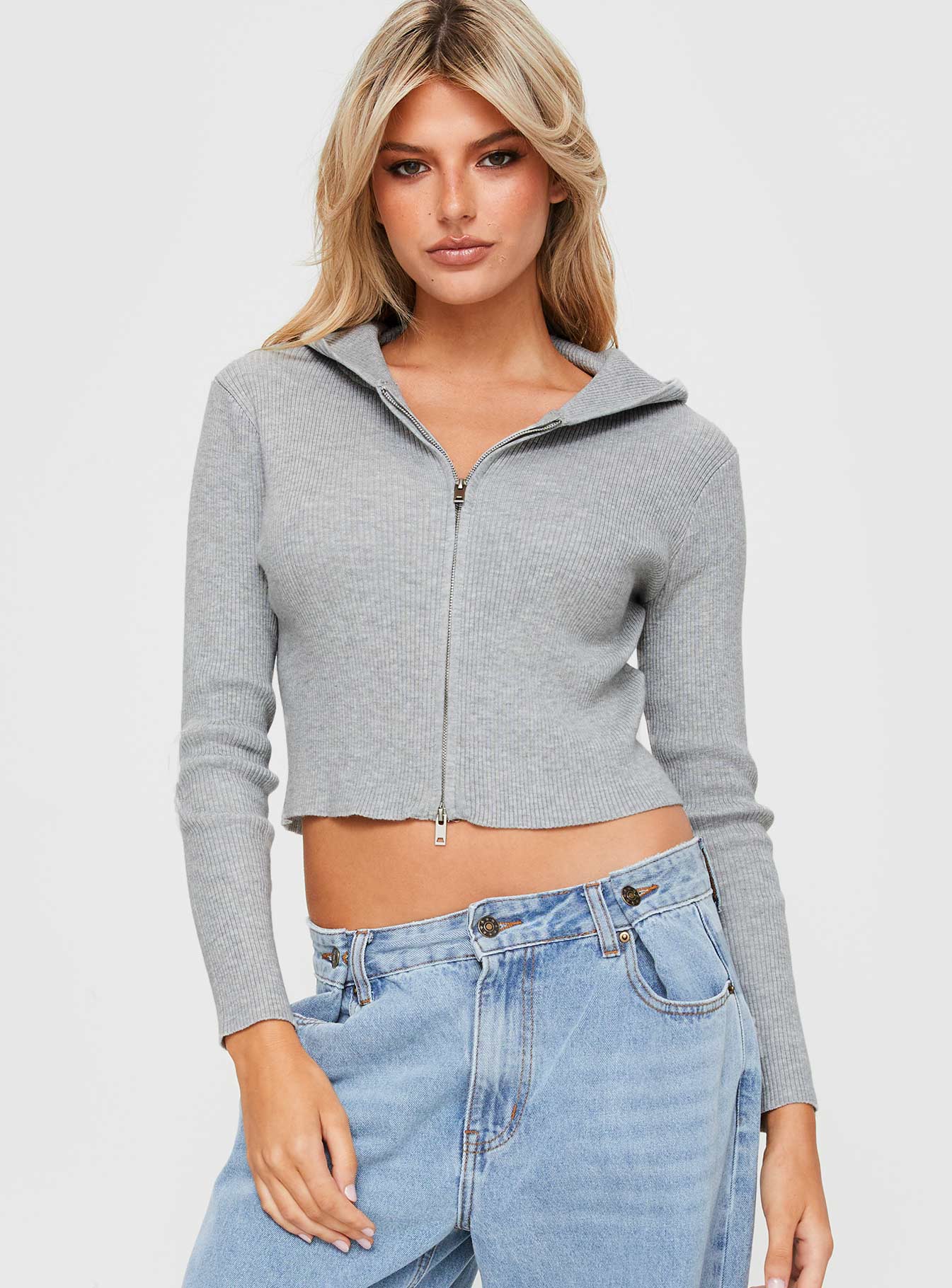 Cher zip up knit sweater grey marle