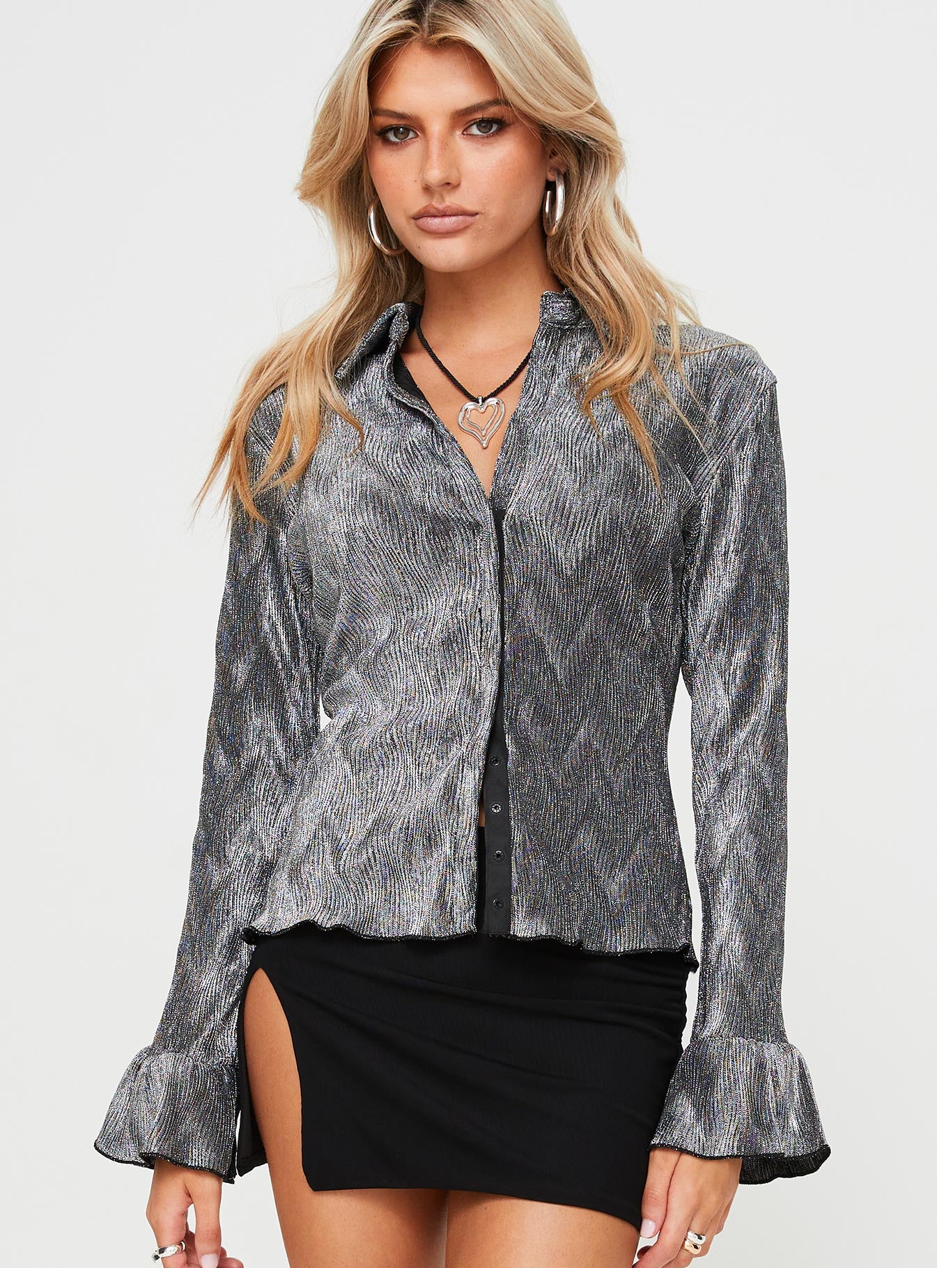 Ondinie long sleeve top silver