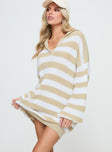 Princess Polly V-Neck  Williamson Sweater Mini Dress Beige / White