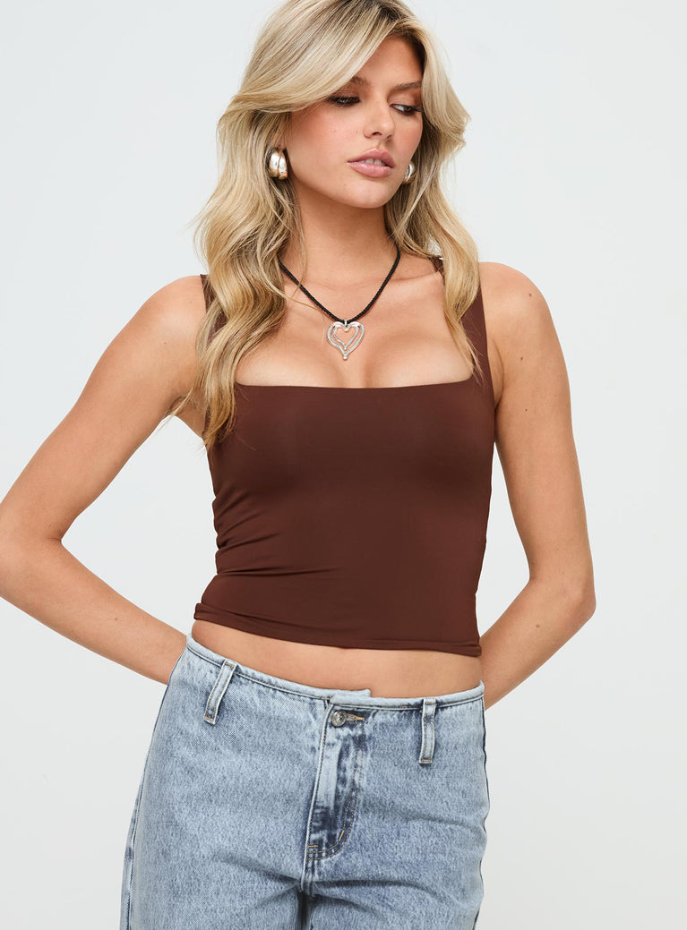 Princess Polly Sleeveless Square Neck  Back In Time Top Brown