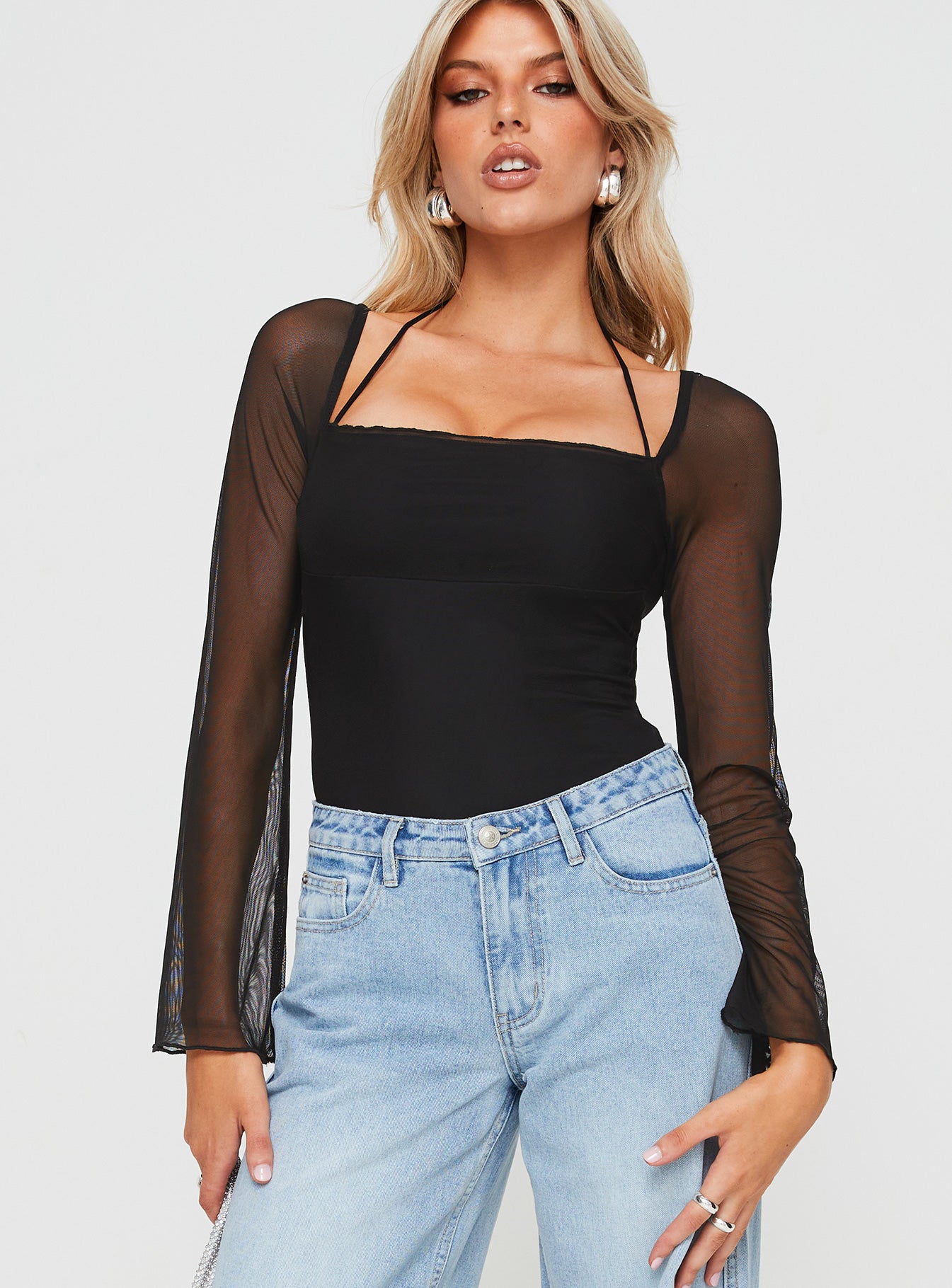 Liva sheer sleeve bodysuit black