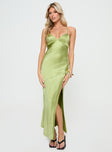 side view of model wearing Princess Polly Finnian Maxi Dress Sage Plunger 