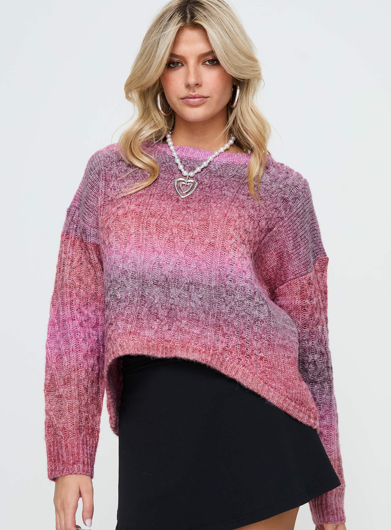 Pomery cable knit sweater ombre pink