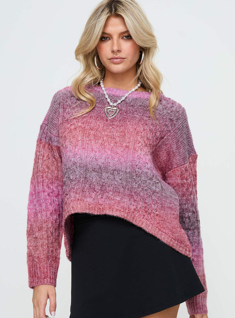 Pomery Cable Knit Sweater Ombre Pink Princess Polly  Cropped 