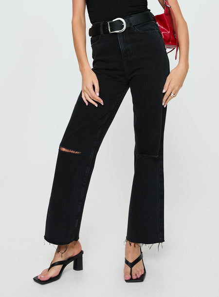 Princess Polly High Waisted  Thorne Denim Jeans Washed Black