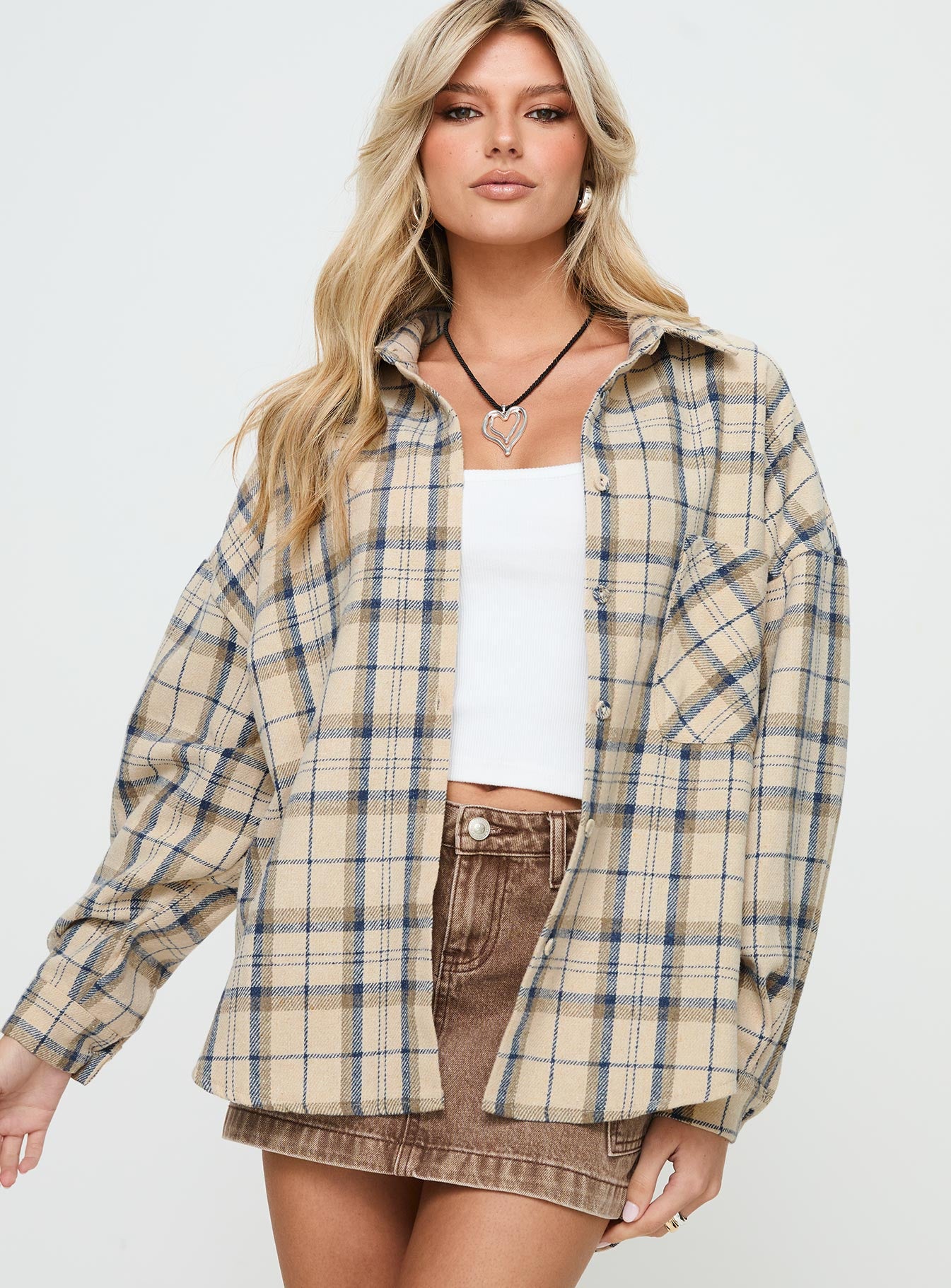 Leylan oversized plaid shacket cream plaid