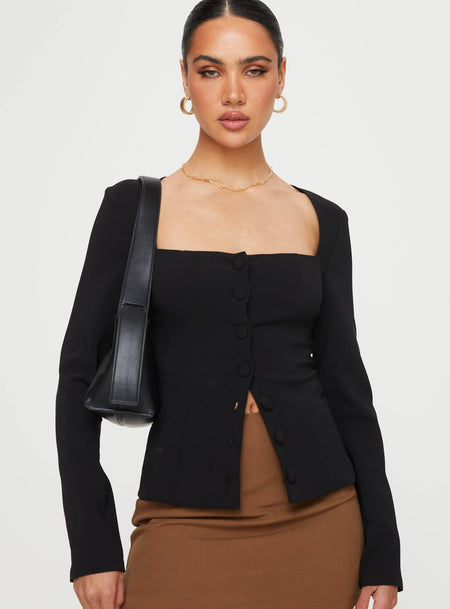 Long sleeve top BSquare neckline, button fastening at front  Slight stretch, partially lined 