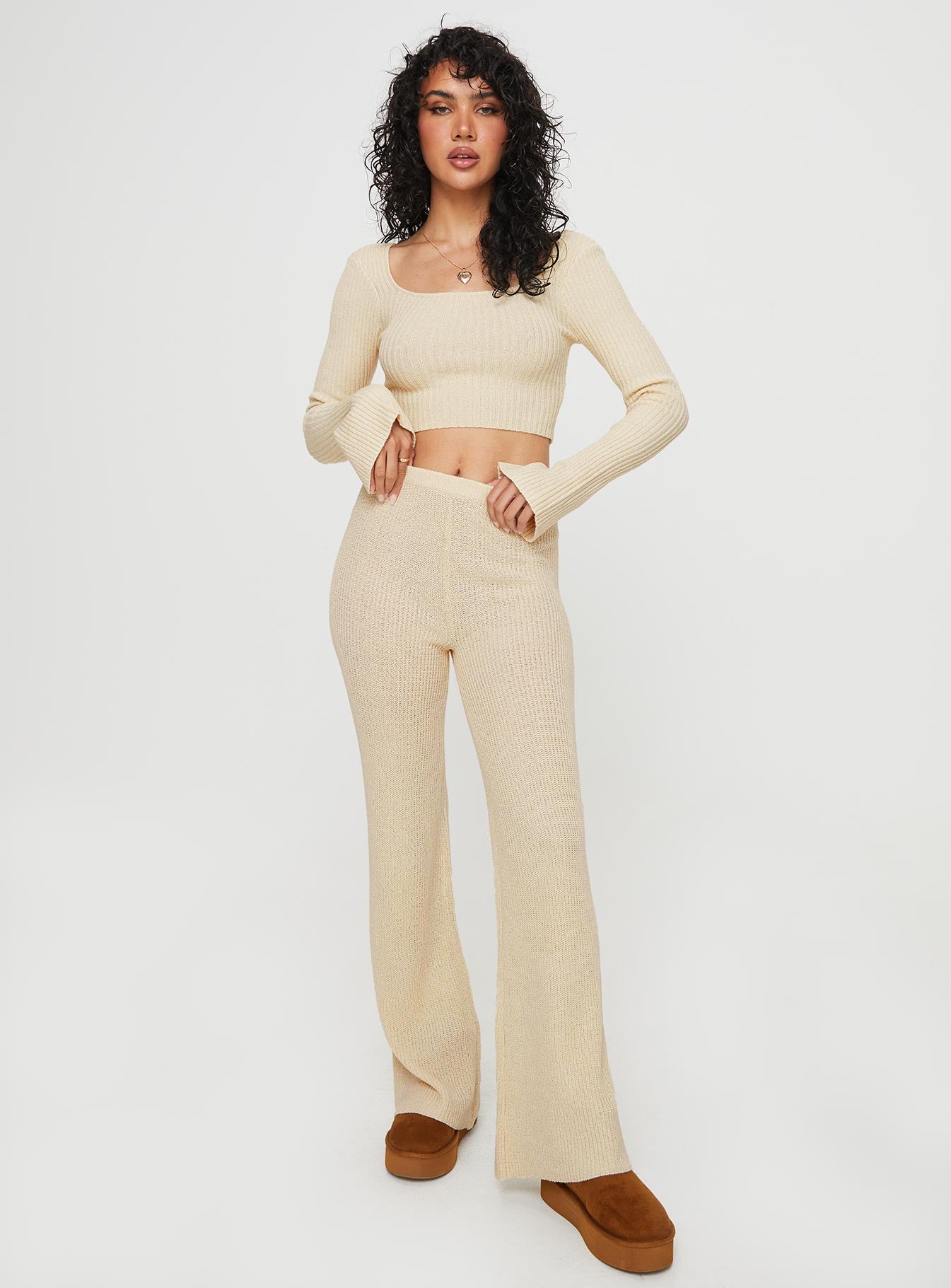 Antthony 2-piece Knit Bell-Sleeve Top and Pant Set - 20738651