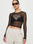 Long sleeve mesh top, graphic print Good stretch, unlined  Princess Polly Lower Impact