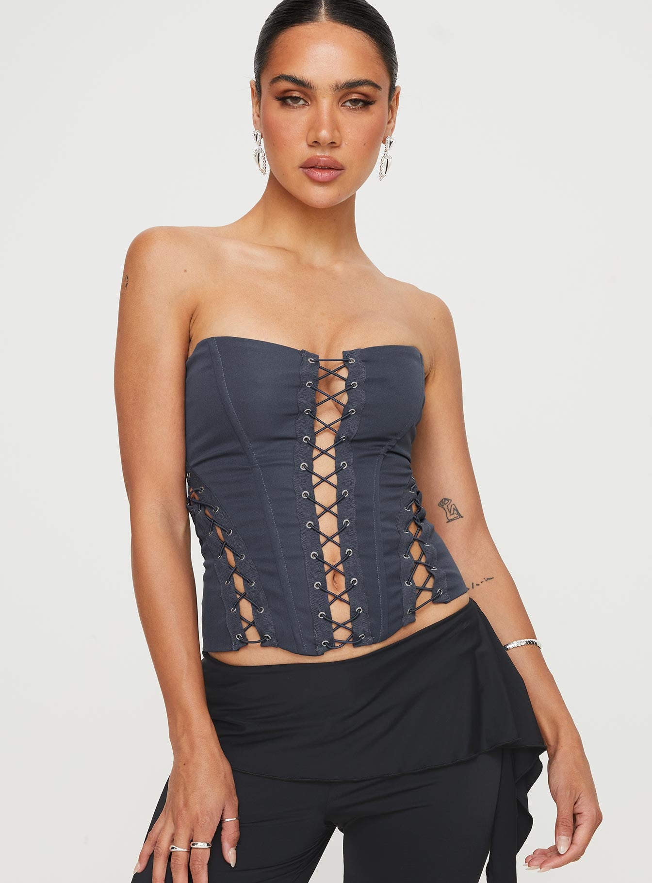 Eden lace up corset blue