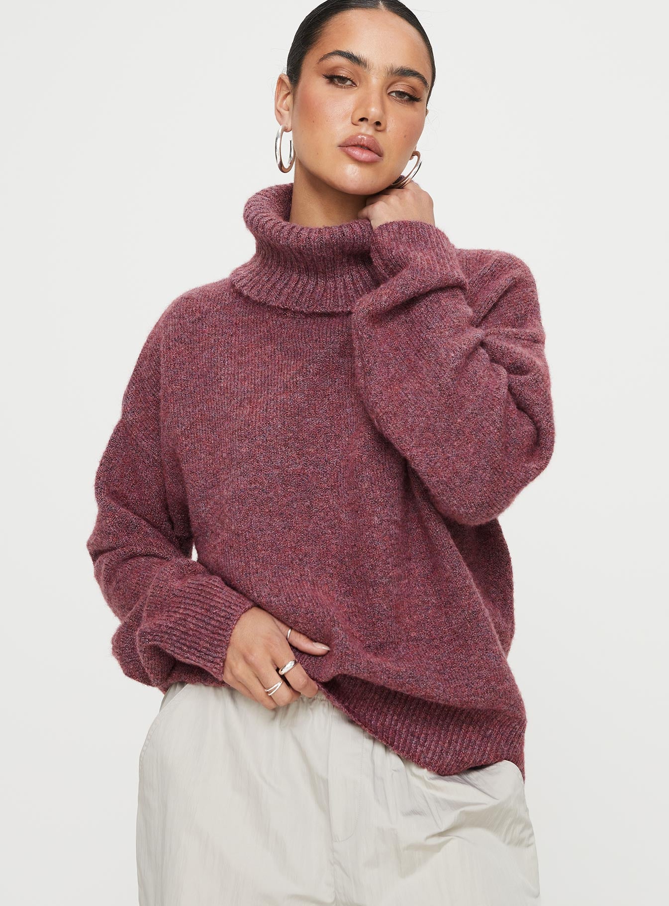 Burgundy turtleneck sweater on sale women's