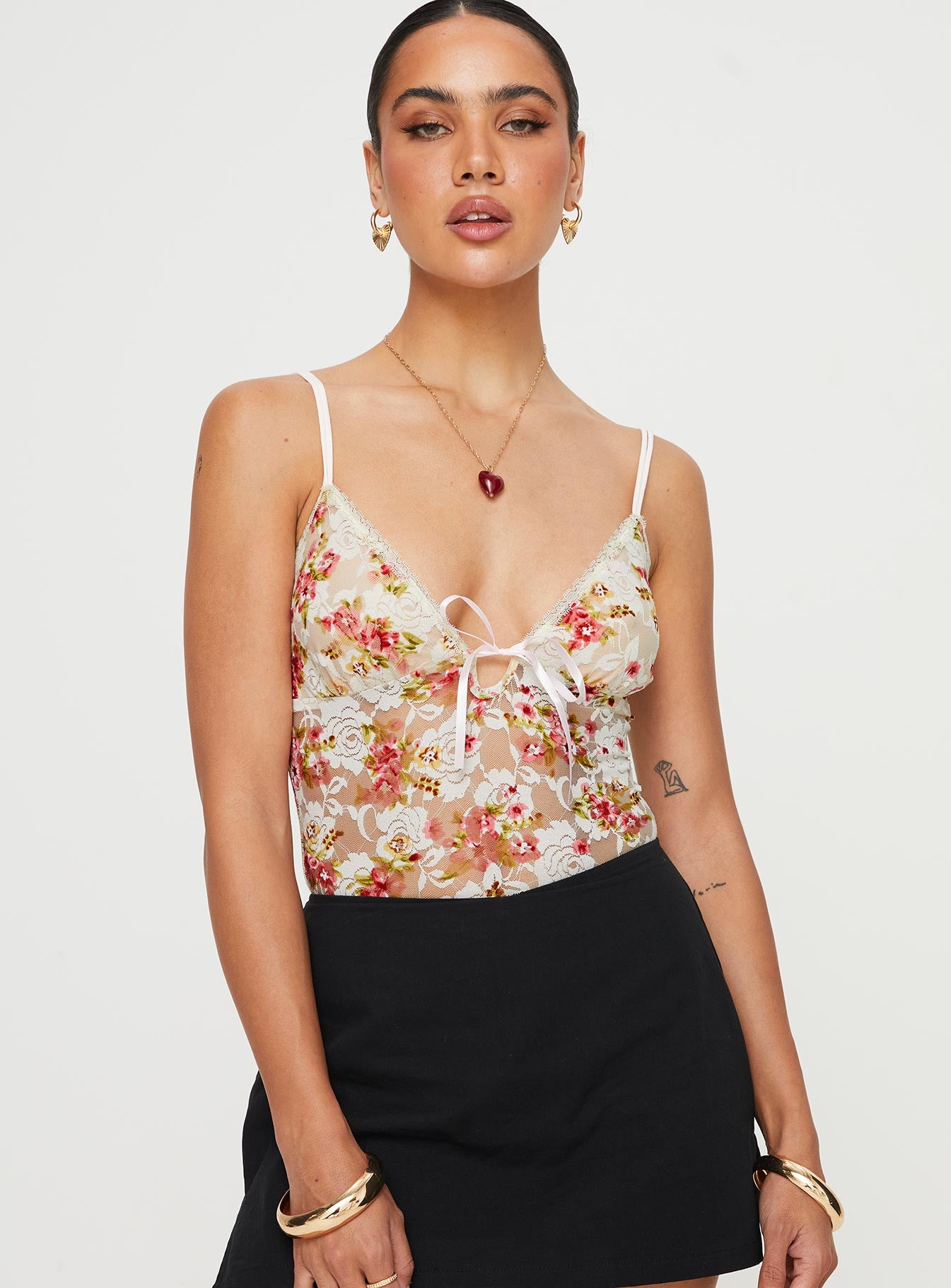 Amessa lace bodysuit floral