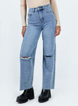 side view of model wearing Princess Polly Thorne Denim Jean Lower Impact High Waisted 