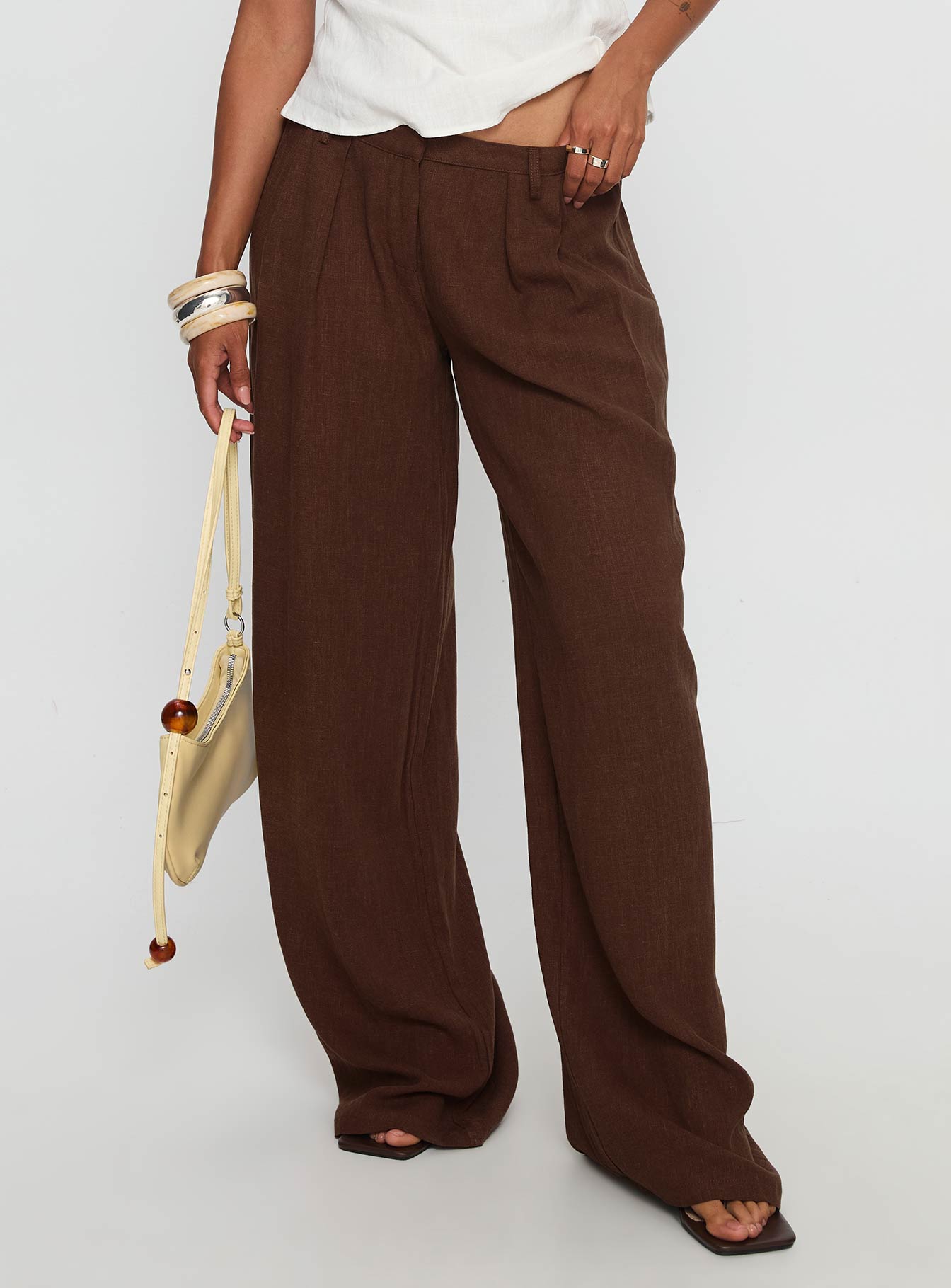 Vianca Low Rise Linen Pant Chocolate | Princess Polly