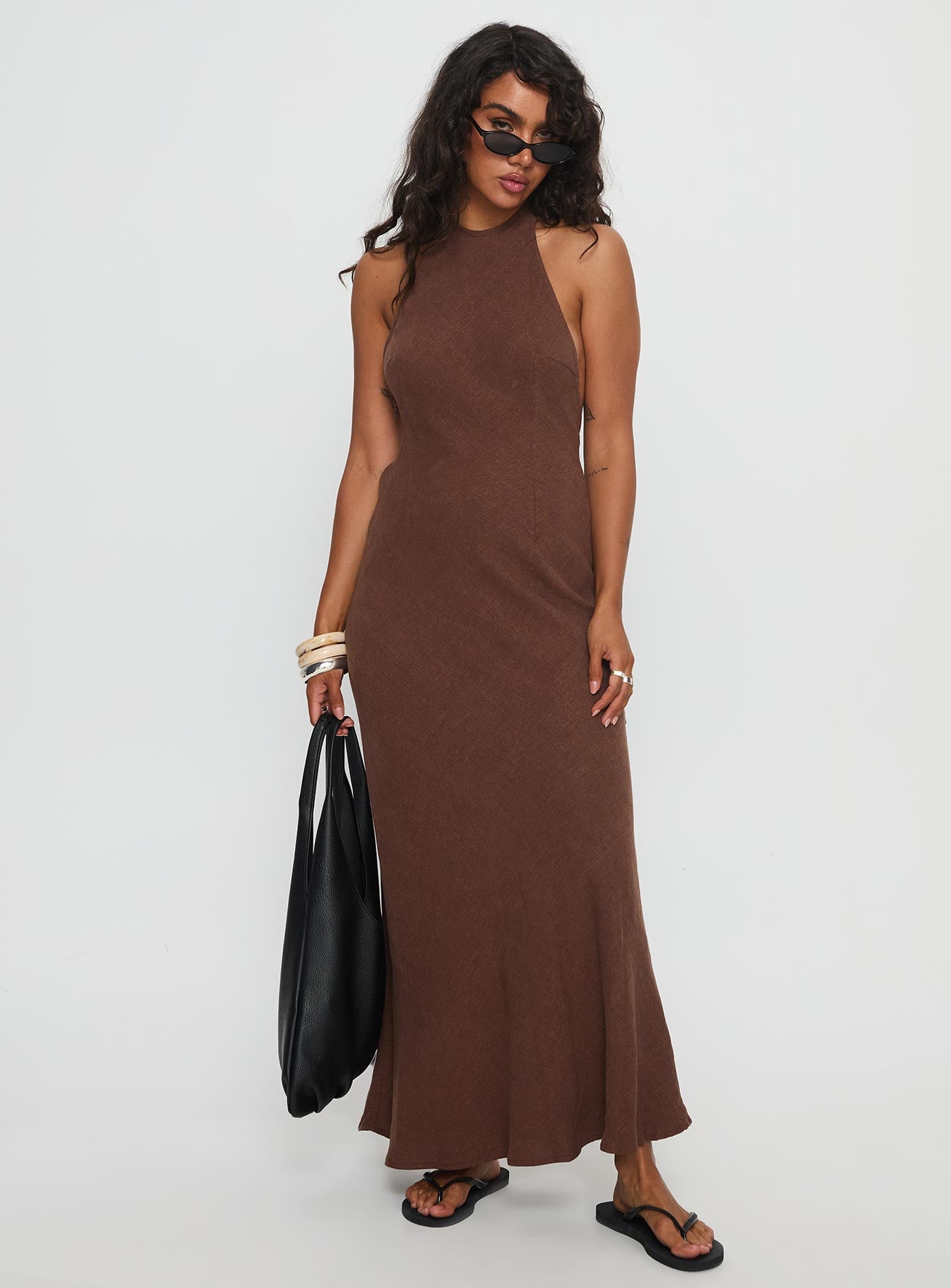 Annetta Halter Maxi Dress Chocolate | Princess Polly