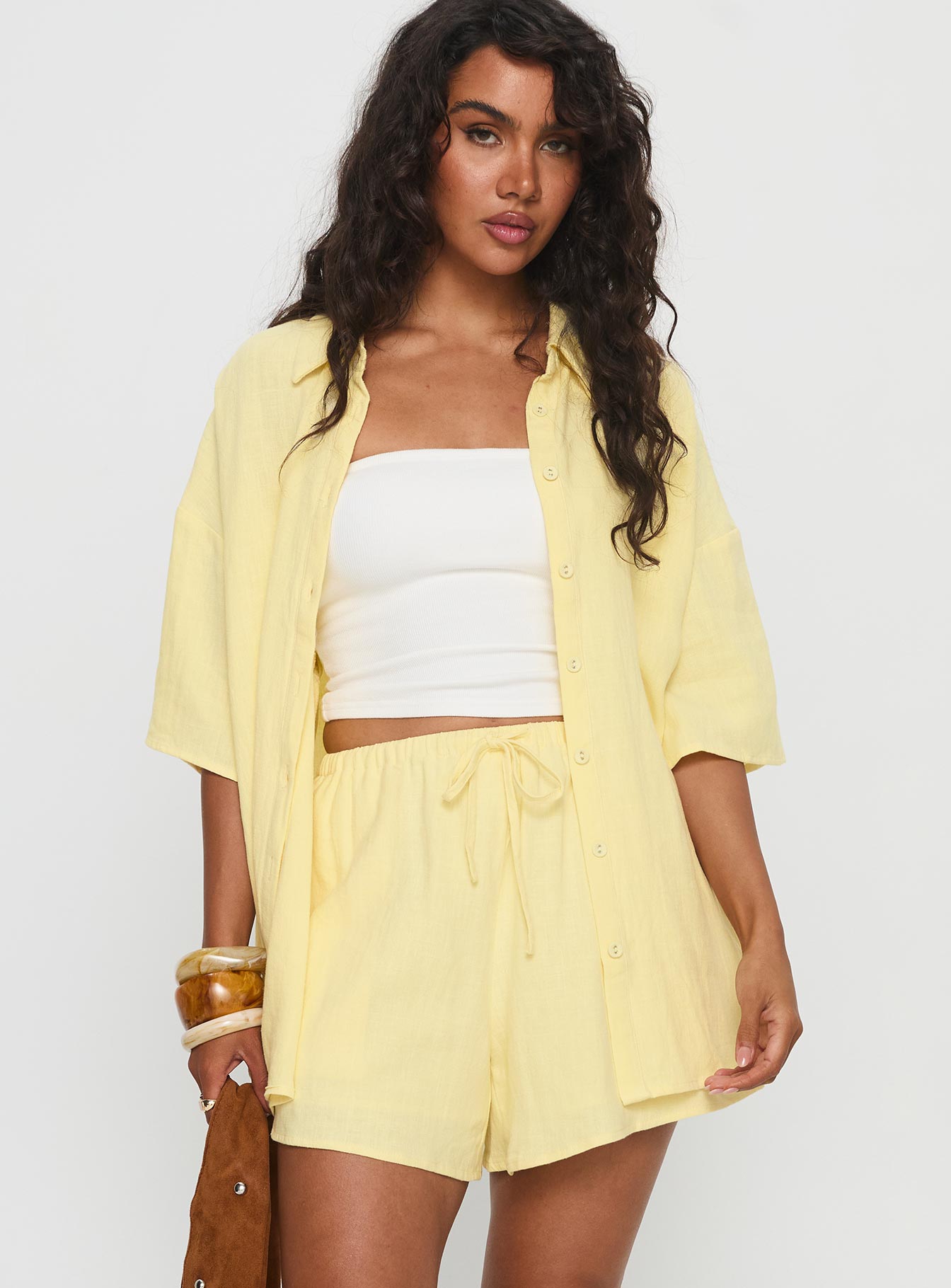 Peni Drawstring Linen Shorts Yellow | Princess Polly Peni Drawstring Linen Shorts Yellow | Princess Polly