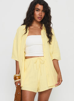 Peni Drawstring Linen Shorts Yellow