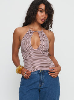 Sit In Silence Cut Out Top Purple Stripe