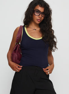 Elionne V Neck Contrast Top Navy / Yellow