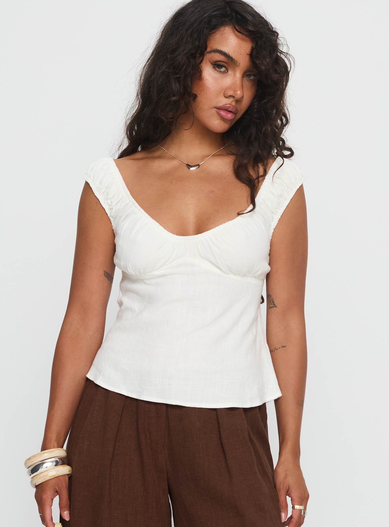 With Pleasure Puff Sleeve Linen Blouse Top White | Princess Polly