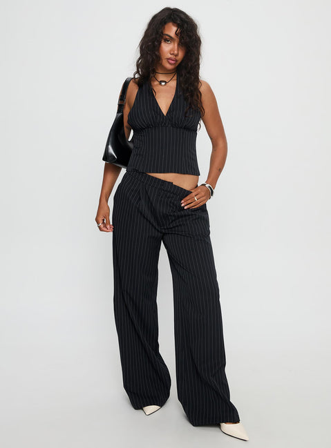 All She Wrote Halter Tailored Set Navy Stripe