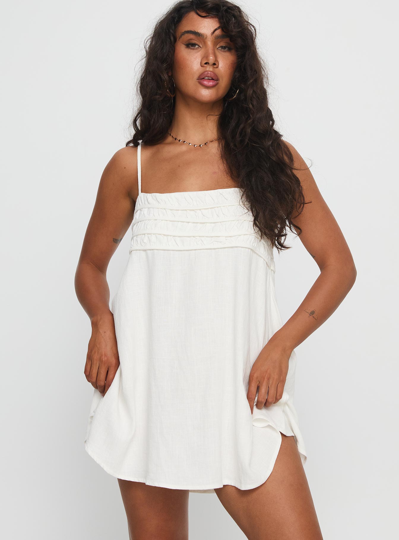 Every Breath Linen Shift Mini Dress | White | Womens | Princess Polly Lower Impact Every Breath Linen Shift Mini Dress | White | Womens | Princess Polly Lower Impact