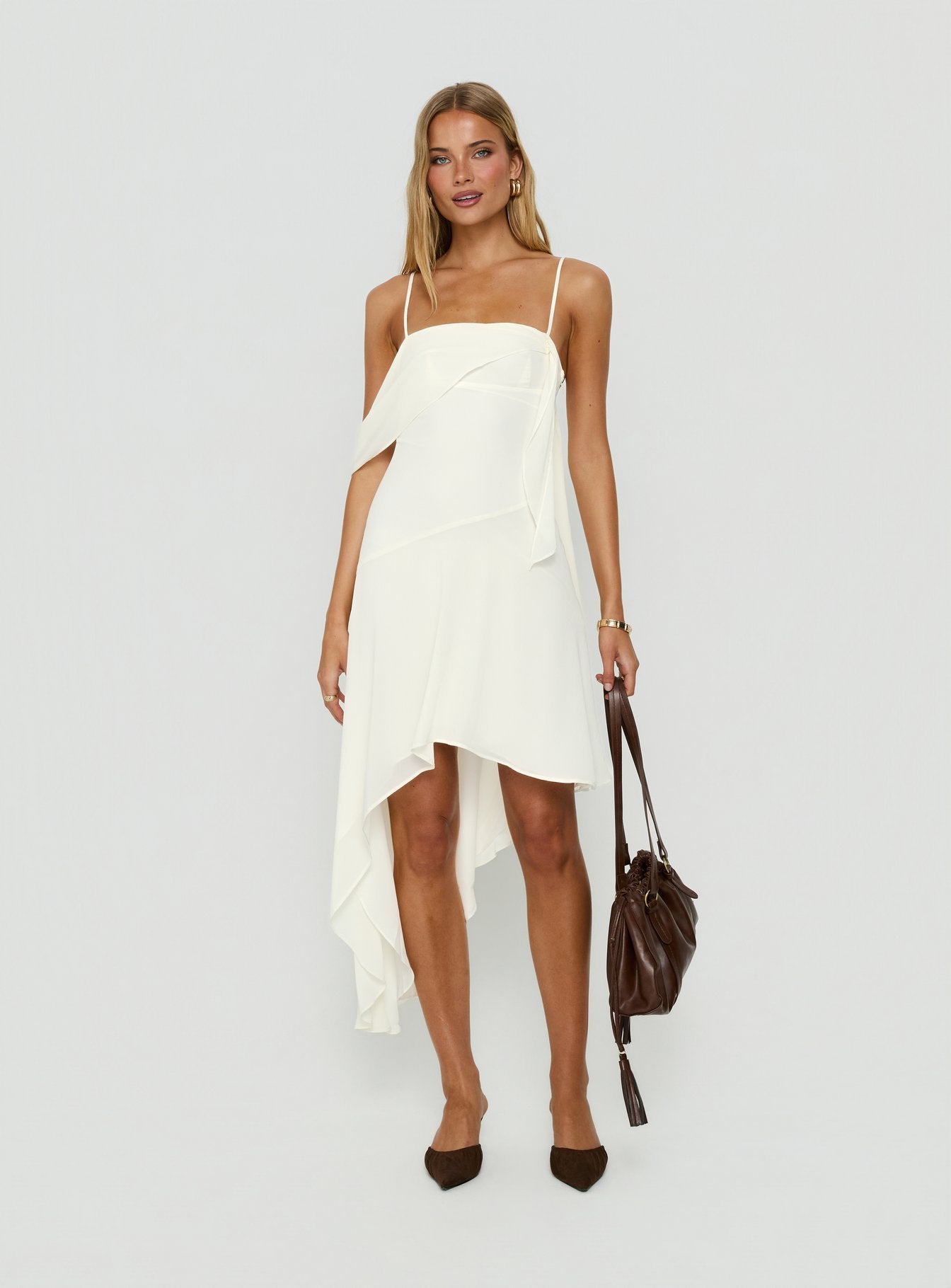 Massey Bust Draping Low Back Midi Dress Off White | Princess Polly