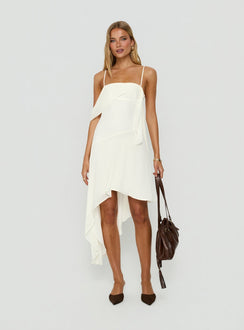 Massey Bust Draping Low Back Midi Dress Off White