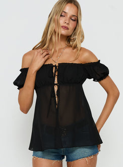 Elenah Chiffon Off Shoulder Babydoll Top Black