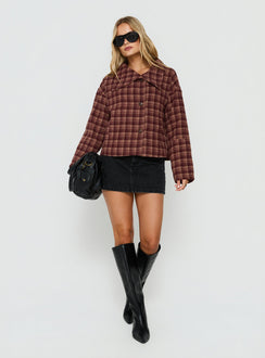 Navie Funnel Neck Jacket Red Check