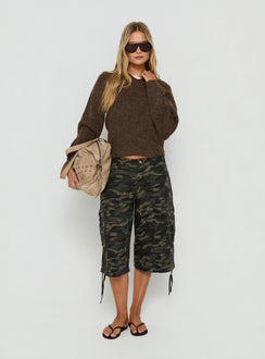 Zoelina Knit V Neck Sweater Brown
