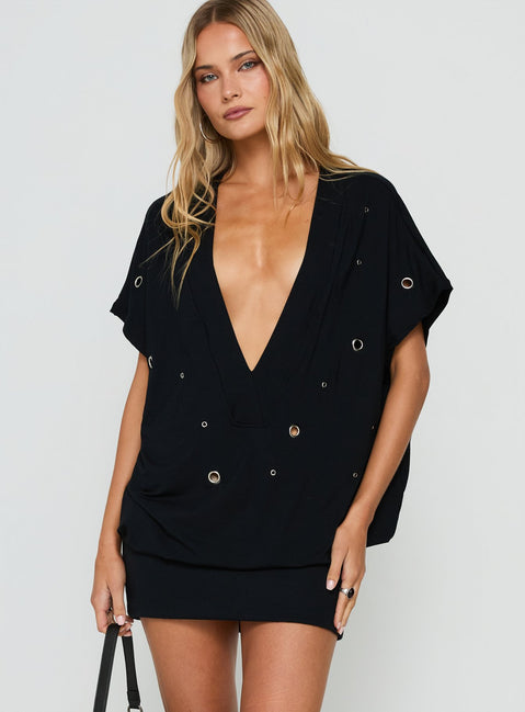 Chukaya Plunge Mini Dress Black