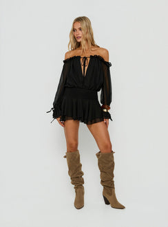 Felicita Off Shoulder Long Sleeve Chiffon Mini Dress Black