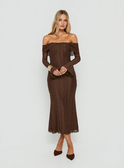 Perdita Long Sleeve Lace Maxi Dress Dark Brown