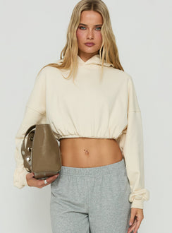 Mayse Bubble Hem Cropped Hoodie Cream