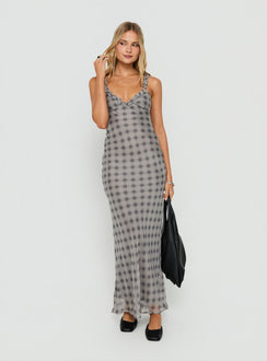 Baley Bias Cut Frill Maxi Dress Grey / White Check