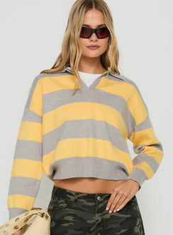Novara Knit Cropped Rugby Jersey Grey / Yellow Stripe